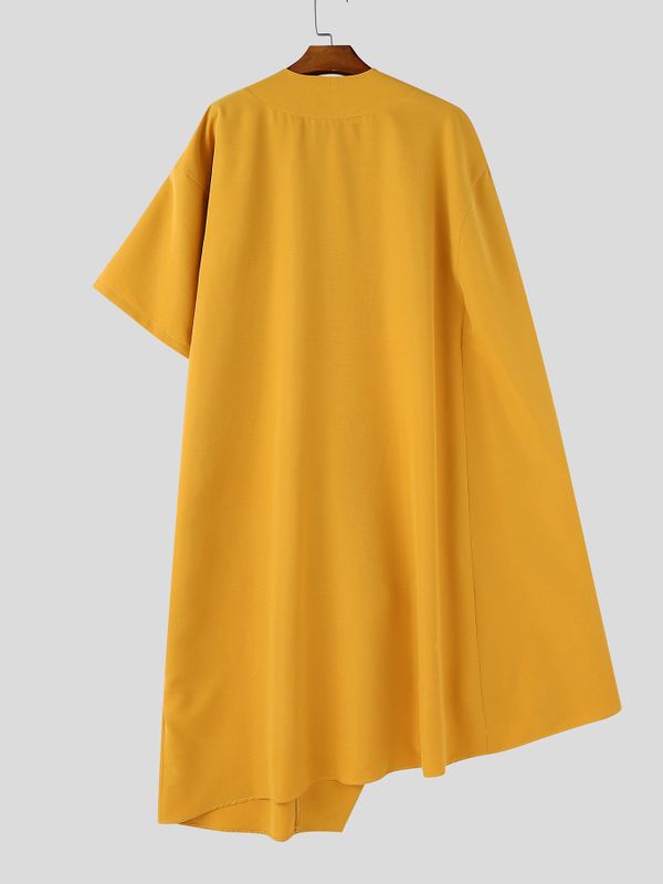 Men's Avant-Garde Asymmetrical Cropped High-Low Button-Up Cape Shirt SKUL64275