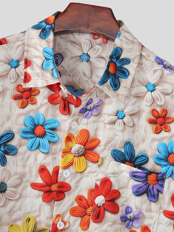 Men's Floral Embroidered Short Sleeve Shirt SKUL28098