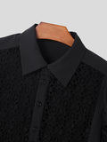 Mens Lace Patchwork Half Button Puff Sleeve Shirt SKUK30933