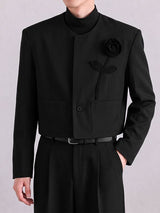 Men's Neo-Chinese Chic Evening Gala 3D Rose Flower Collarless Single Button Cropped Blazer SKUL85944