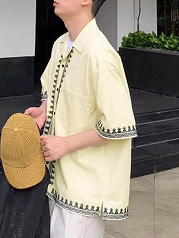 Mens Casual Cuban Collar Short Sleeve Shirt SKUL11569