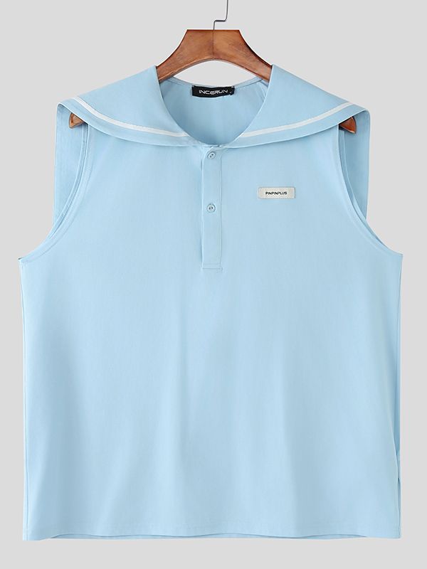 Men's Solid Color Sailor Collar Casual Tank SKUL50154