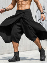 Men's Avant-Garde Asymmetric Layered Cross Wrap Harem Capri Pant SKUL54656
