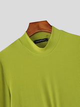 Men's Textured Half Zip High Neck Long Sleeve T Shirt SKUL37307