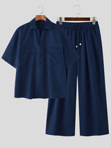 Men's Solid Color Lapel Casual Two Pieces Outfit SKUL30320