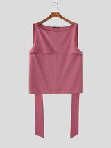 Men's Solid Color Ribbon Flap Off Shoulder Tank SKUL42647