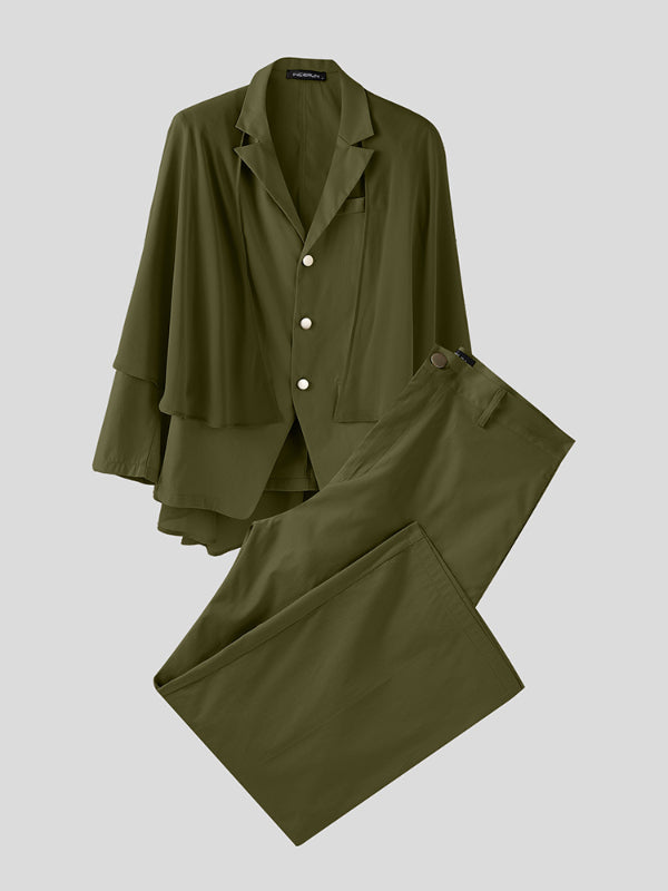 Men's Sheer Cape Patchwork Casual Two Pieces Outfit SKUL25765