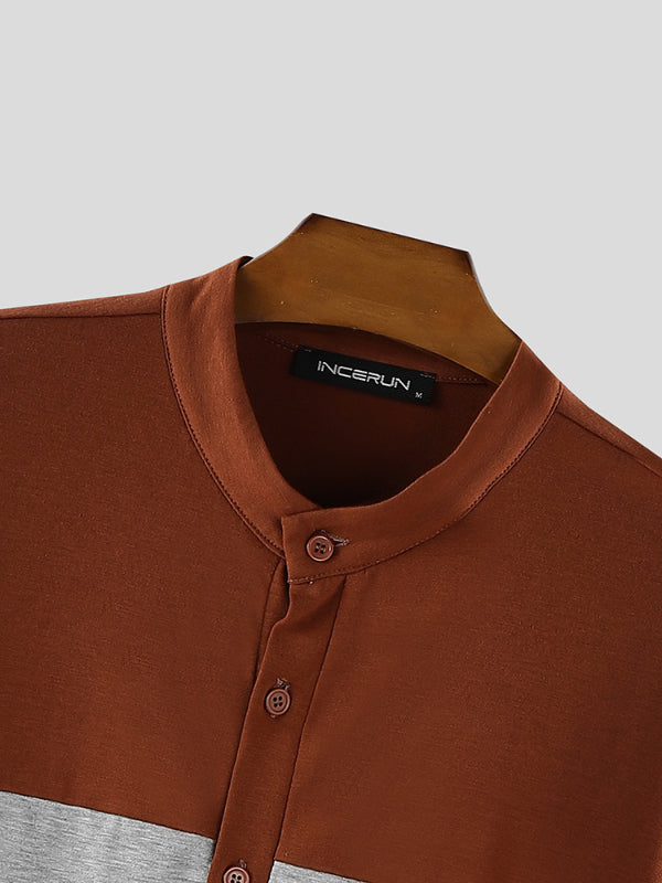 Men's Contrast Crew Neck 3/4 Length Sleeve T-Shirt SKUL28183