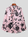 Mens Floral Print Tie Neck Satin Shirt SKUK26554
