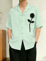 Men's 3D Floral Textured Frog Button Short Sleeve Shirt SKUL60244