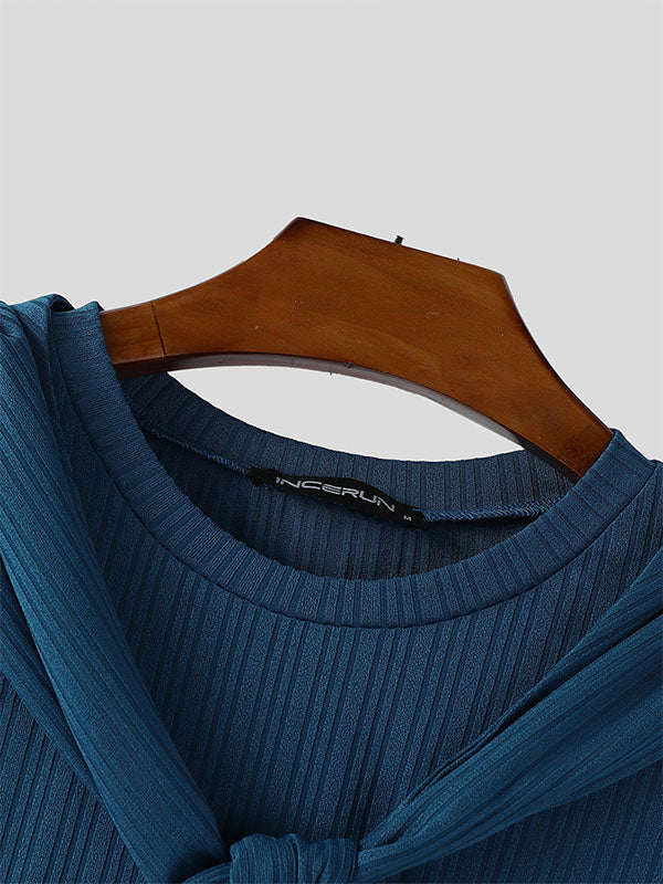 Men's Shawl Tie Knit Long Sleeve T-Shirt SKUL31746