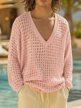 Men's Sheer Mesh Deep V Neck Long Sleeve T-shirt SKUL46266