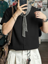 Men's Solid Color Lace Tie Short Sleeve Shirt SKUL56077