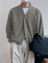 Men's Solid Color Knit V Neck Long Sleeve Cardigan SKUL28231