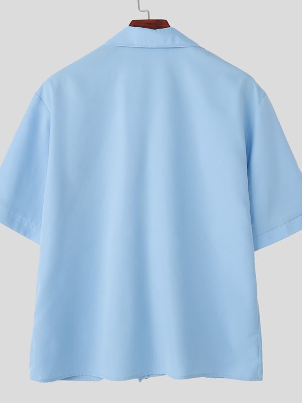 Men's Tie Patchwork Pocket Short Sleeve Shirt SKUL41241