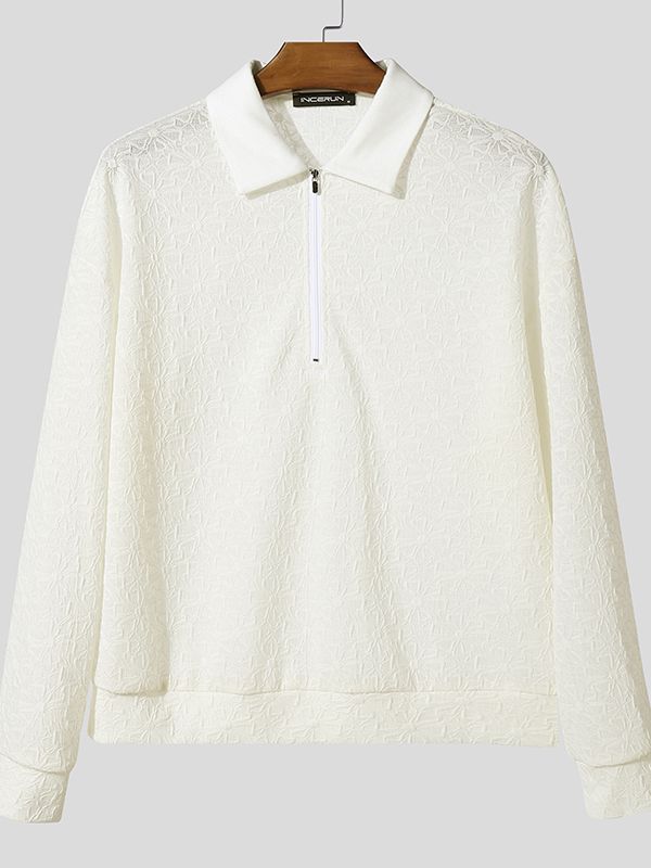 Men's Jacquard Knit Sheer Long Sleeve Zip Shirt SKUL39696