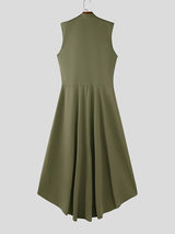 Mens Solid Color Ruffled Long Hem Sleeveless Waistcoat SKUL23716