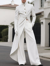 Men's Striped Asymmetrical Hem Long Sleeve Blazer SKUL33050