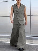 Men's Solid Color Metal Button Patchwork Two Pieces Outfit SKUL56688