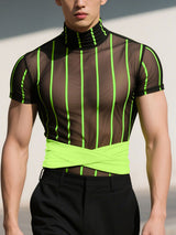 Men's Fluorescent Striped Sheer Short Sleeve T-Shirt SKUL18901