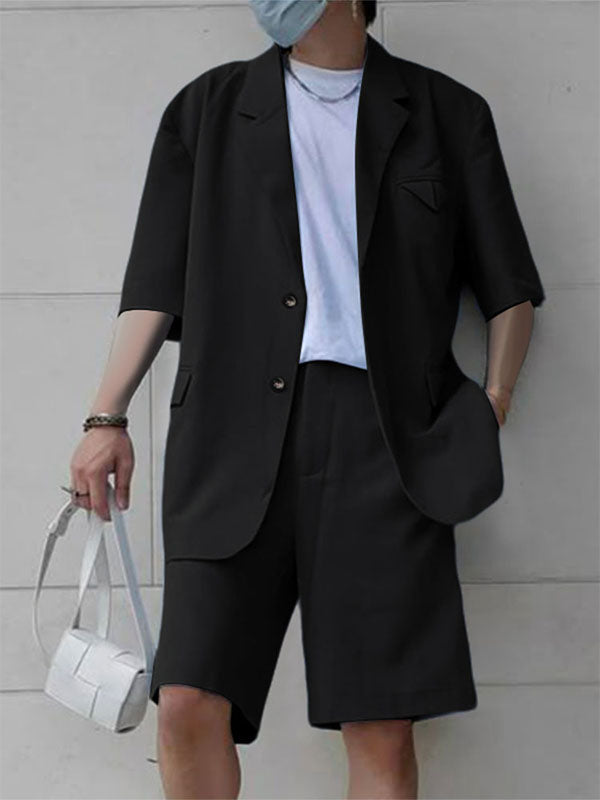 Mens Solid Color Casual Two Pieces Outfit SKUL09673