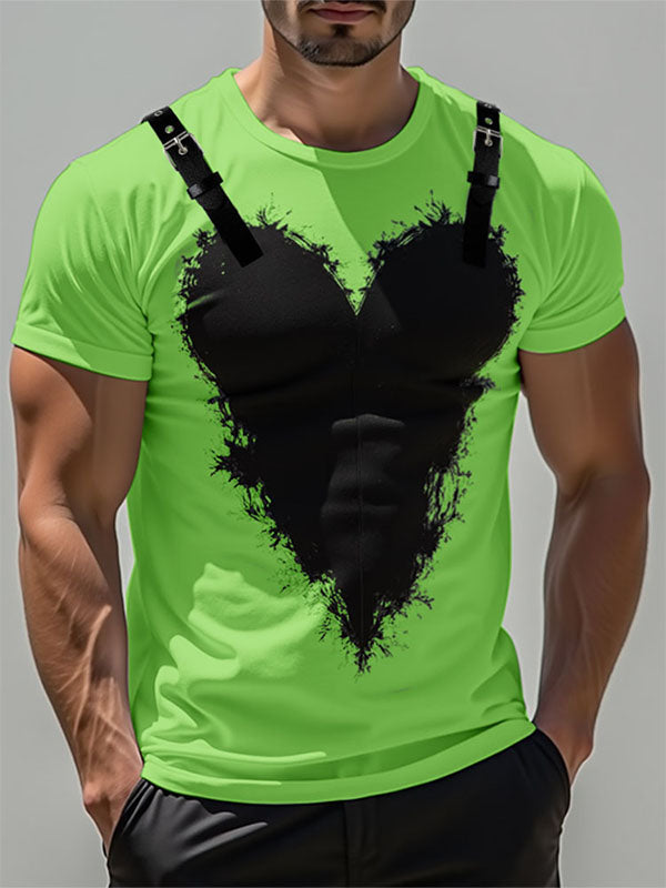 Mens Heart Print Patchwork Short Sleeve T-Shirt SKUL03026