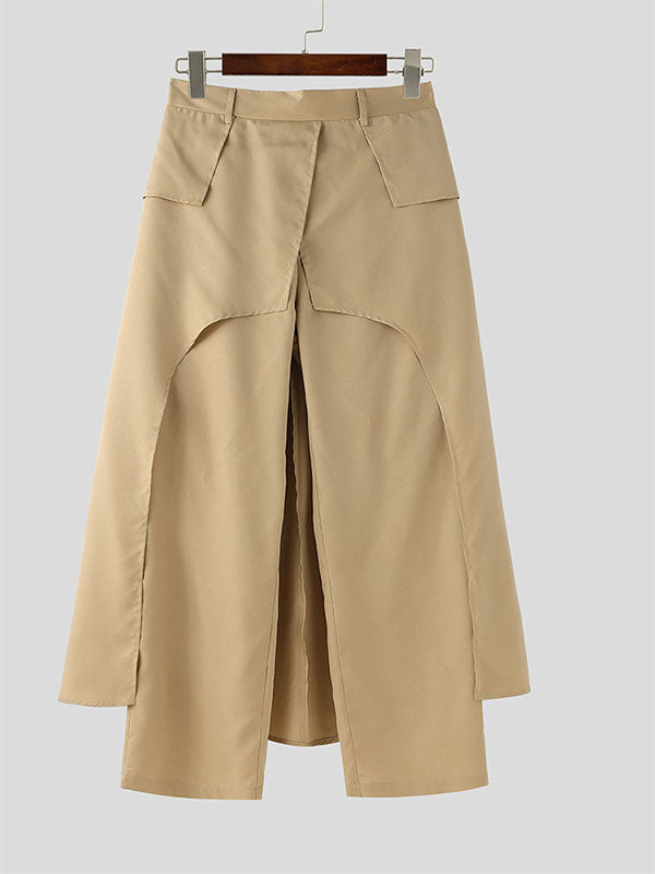 Mens Solid Color Layered Wide-Leg Long Pant SKUK99651
