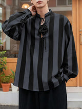 Men's 3D Floral Patchwork Striped Long Sleeve Shirt SKUL47790