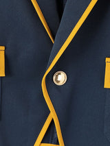 Men's Royal Vintage Evening Gala Contrast Piping Gold Button Cropped Blazer SKUL85520