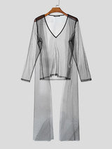 Men's Sheer Mesh V Neck Long Sleeve T-shirt SKUL46179