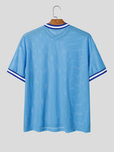Men's Retro Athletic Mesh Breathable Contrast Striped Trim V-Neck T-shirt SKUL73695