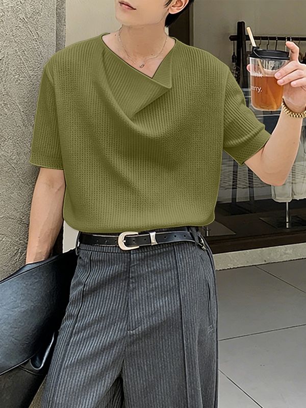 Men's Solid Color Textured Short Sleeve T-shirt SKUL55441