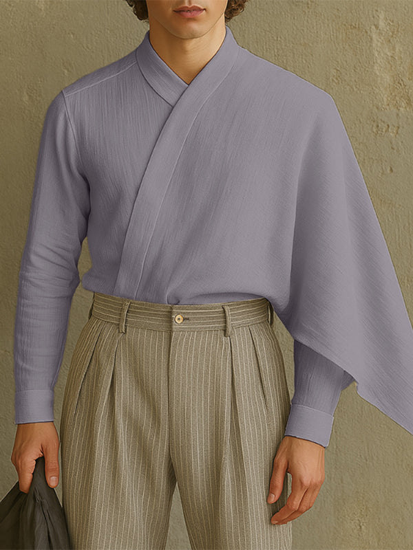 Men's Asymmetric Cape Patchwork Textured Long Sleeve Cardigan SKUL26116