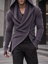 [Pre-order] Men's Avant-Garde Darkwear Nightclub Party Layered Shoulder Asymmetric Wrap Ribbed Cardigan SKUL88536