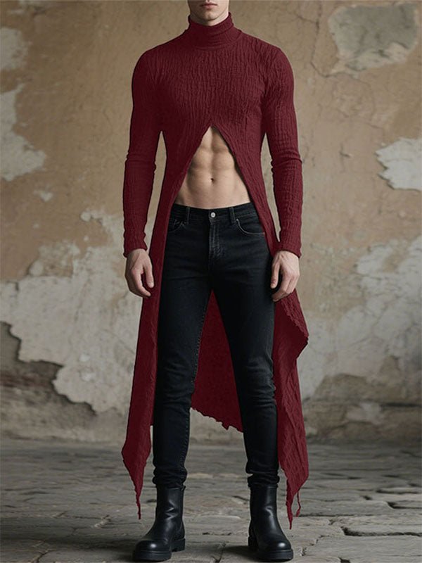 Mens Asymmetrical Slit Textured Long Sleeve T-Shirt SKUL24728