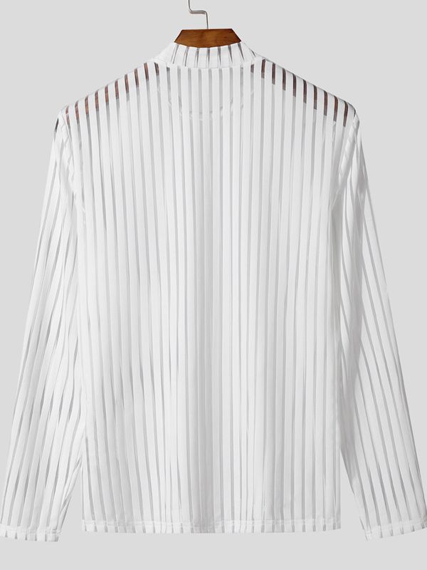 Men's Semi-Sheer High Neck Long Sleeve T-shirt SKUL42523