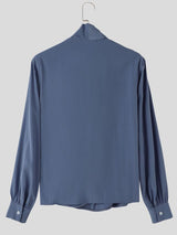 Men's Retro Criss Cross Wrap Front Ruched Drape Long Sleeve Plunging V-Neck T-shirt SKUL82418