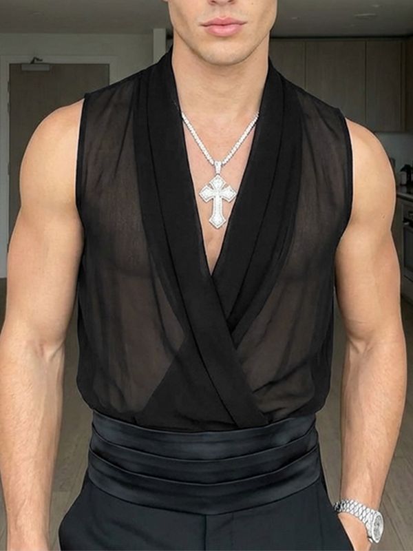 Men's Solid Color Sheer Mesh Tank SKUL54632