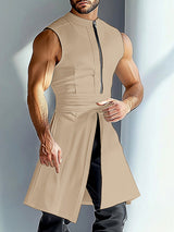 Mens Solid Color Long Hem Zipper Sleeveless Tank SKUL06341