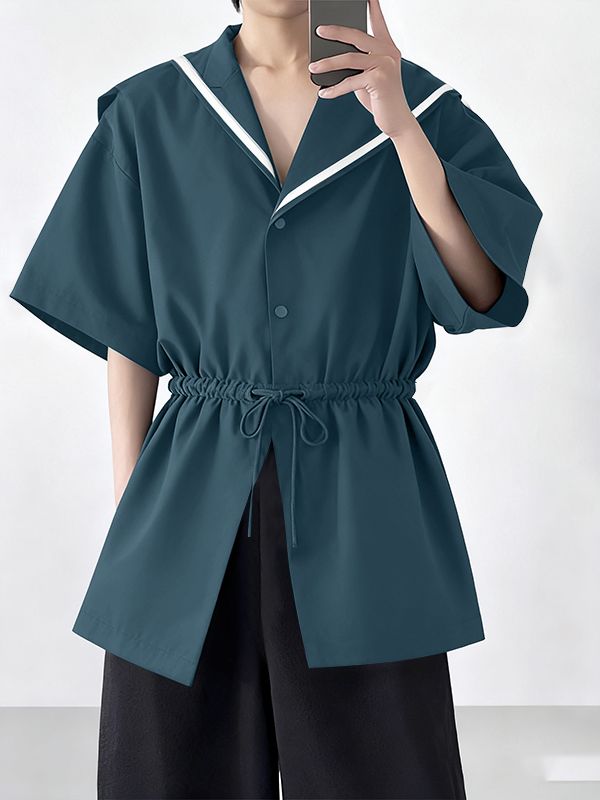 Men's Casual Sailor Collar Short Sleeve Shirt SKUL41524