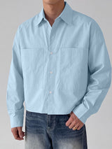 Men's Early Autumn Urban Casual Patch Pocket Boxy Fit Long Sleeve Turn-Down Collar Shirt SKUL81841