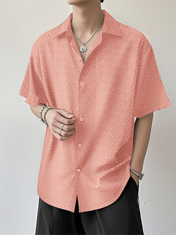 Mens Solid Color Textured Short Sleeve Shirt SKUL18000