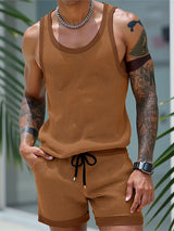 Mens Solid Color Sheer Mesh Two Pieces Outfit SKUL18019