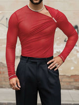 Men's Deconstructed Sheer Mesh Long Sleeve T-Shirt SKUL43694