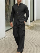 Men's Irregular Placket Stand Collar Two Pieces Outfit SKUL39700