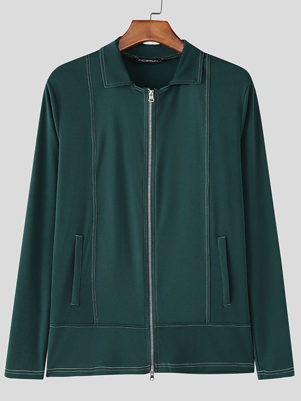 Men's Minimalist Contrast Line Long Sleeve Cardigan SKUL46578