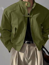 Men's Strap Patchwork Stand Collar Long Sleeve Jacket SKUL41074