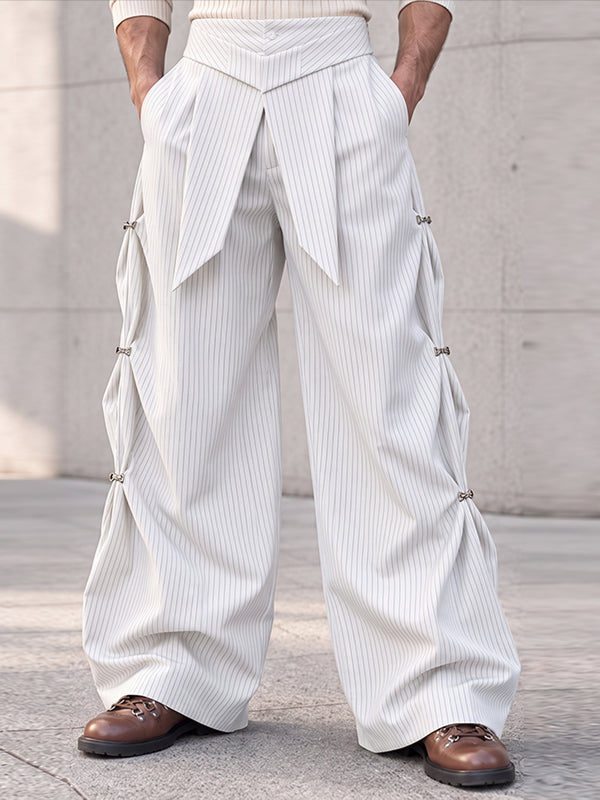 [Pre-order] Men's Avant-Garde Deconstructed Stage Runway Metal Buckle Ruched Front Flap Wide-Leg Pant SKUL89089