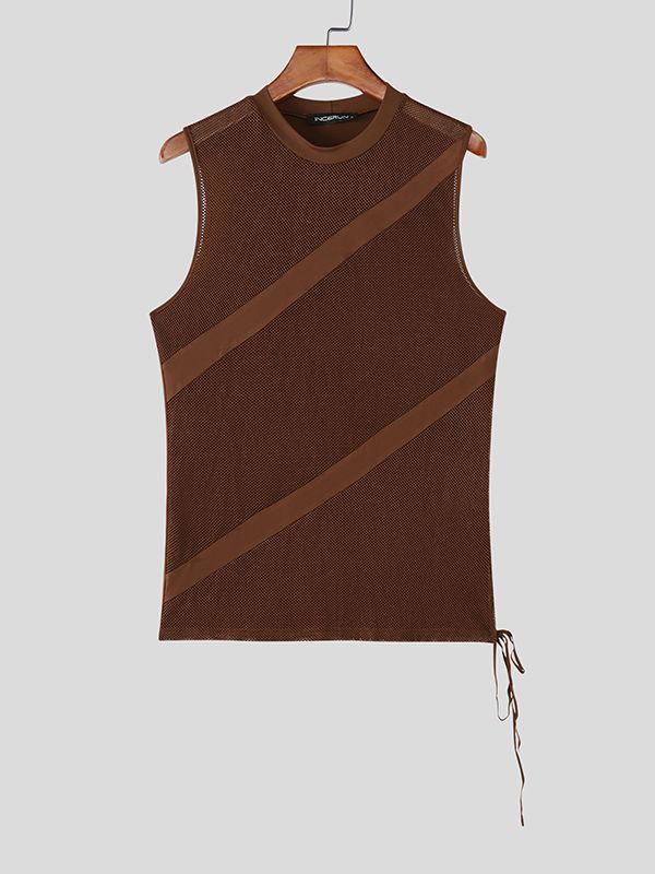 Men's Sheer Mesh Patchwork Side Tie Tank SKUL48619