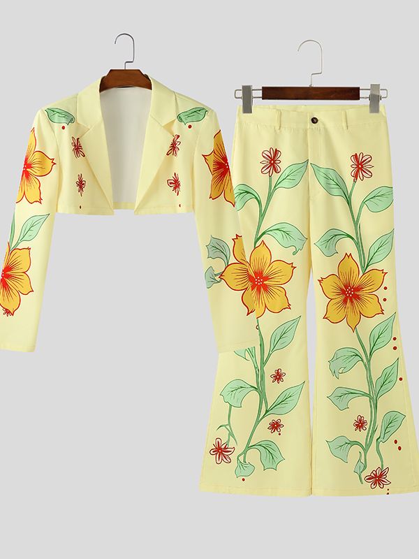 Men's Floral Print Cropped Two Pieces Outfit SKUL36337